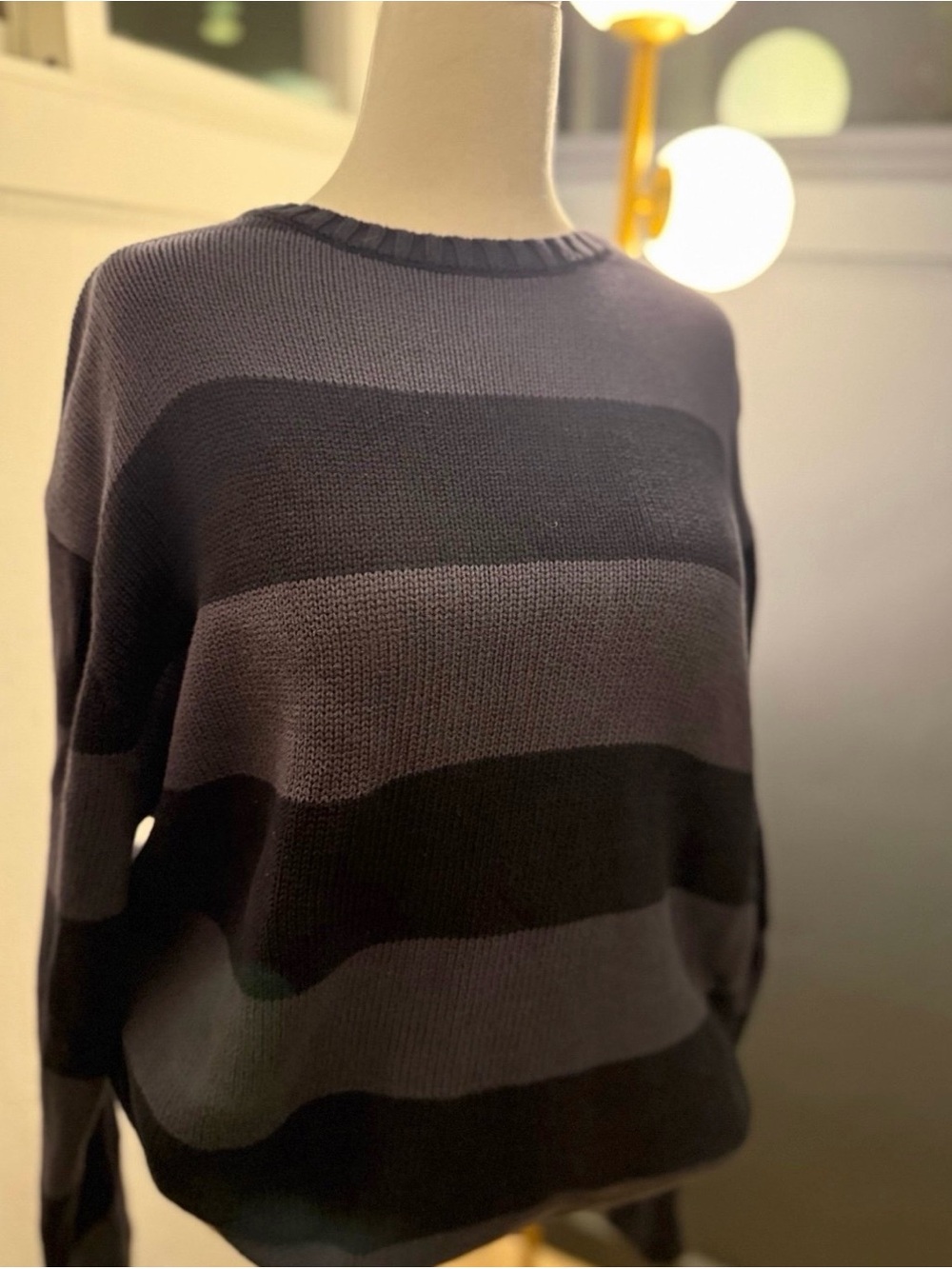Brandy Melville Navy & Blue-Gray Striped Crewneck Sweater